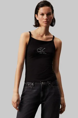 Calvin Klein Spaghettitop OUTLINED CK STRAPPY TANK mit Markenlabel