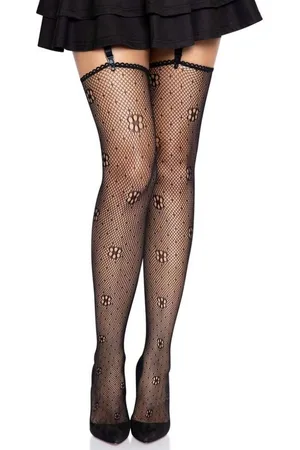 Leg Avenue Halterlose Strümpfe Halterlose Netzstrümpfe mit Gänseblümchen-Muster - Verkäufer: unbespielt