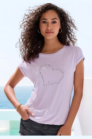 Lascana Kurzarmshirt mit Herz Print aus weichem Viskose-Stretch