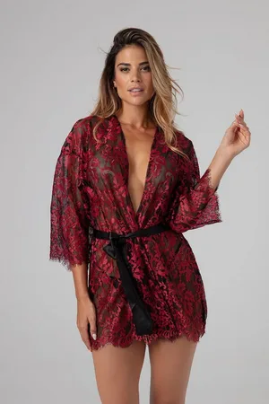Christine le Duc Negligé Luxus-Kimono Set Fleur de Plaisir - schwarz/rot (1-tlg) - Verkäufer: AMORELIE