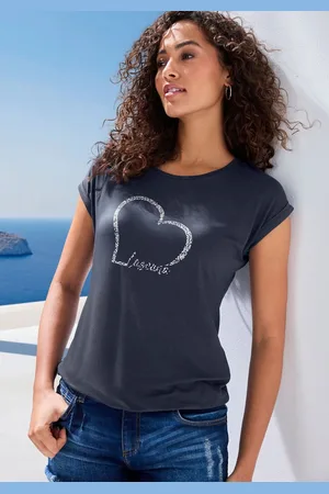 Lascana Kurzarmshirt mit Herz Print aus weichem Viskose-Stretch