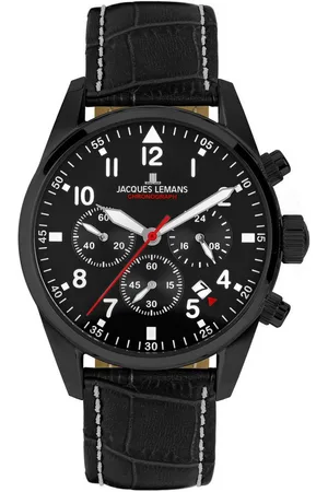 Jacques Lemans Chronograph Barcelona 42-2F, Quarzuhr, Armbanduhr, Herrenuhr, Lederarmband, Stoppfunktion, Datum