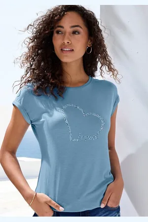 Lascana Kurzarmshirt mit Herz Print aus weichem Viskose-Stretch