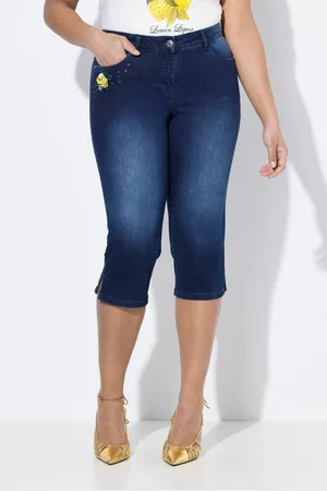 Miamoda Regular-fit-Jeans 3/4-Caprijeans Carrie Zitronen-Stickerei - Verkäufer: Popken Fashion Group