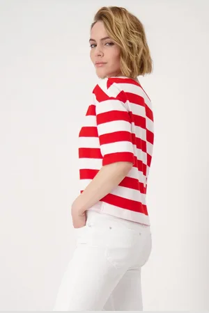monari Sweatshirt Sweatshirt Ringel Mit tiefem Rundhalsausschnitt