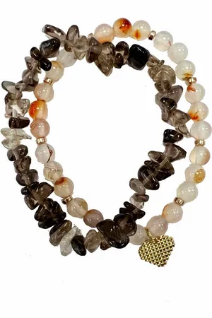 Firetti Armband Set Multipack Schmuck Geschenk Zugarmbänder Steinarmband Edelstein (Set, 2-tlg), Made in Germany - mit Achat, Rauchquarz