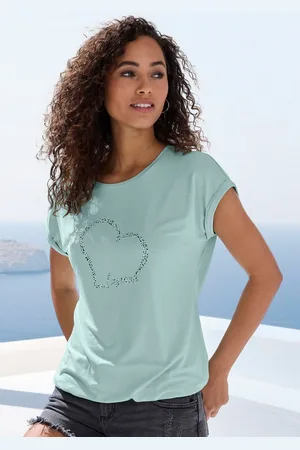 Lascana Kurzarmshirt mit Herz Print aus weichem Viskose-Stretch
