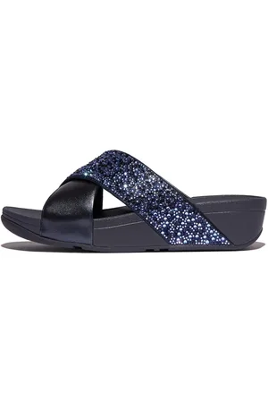 FitFlop LULU CRYSTAL Pantolette, Plateauschuh, Slides mit trendigen Glitzerdetails