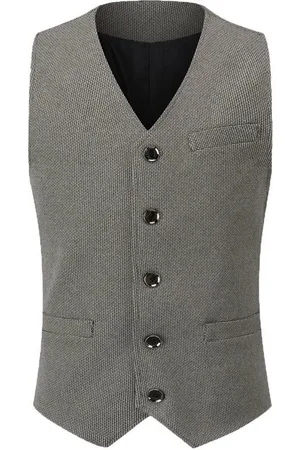 Allthemen Anzugweste Herren Anzugweste Herringbone V-Ausschnitt Wollweste für Hochzeit - Verkäufer: