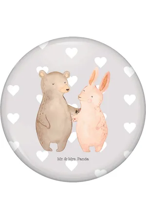 Mr. & Mrs. Panda Anstecknadel Bär und Hase Umarmen - Pastell - Geschenk, best friends, Ehefrau (1-tlg), Einzigartige Designs - Verkäufer:
