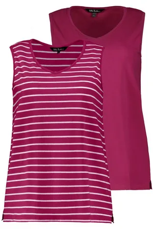 Ulla Popken Longtop Top 2er-Pack Ringel/uni V-Ausschnitt ärmellos (2-tlg) - Verkäufer: Popken Fashion Group
