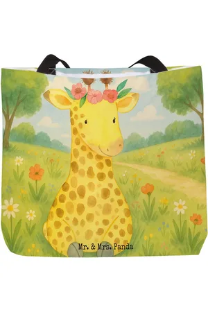 Mr. & Mrs. Panda Shopper Giraffe Blumenkranz Design - - Geschenk, Selbstliebe, Afrika, Be (1-tlg), Ergonomischer Griff - Verkäufer: