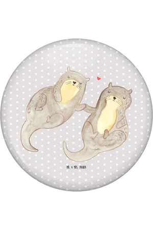 Mr. & Mrs. Panda Anstecknadel Otter Hände halten - Pastell - Geschenk, Paar, 50mm Button, Seeo (1-tlg), Einzigartige Designs - Verkäufer: