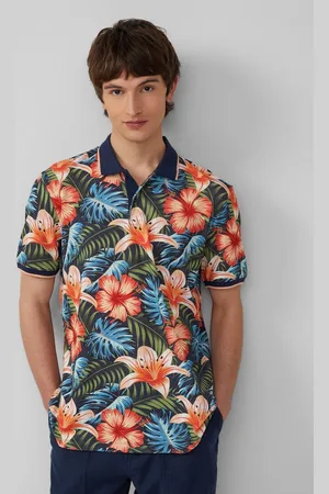 QS by s.Oliver Kurzarmshirt Poloshirt aus Baumwolle mit All-over-Print - Verkäufer: