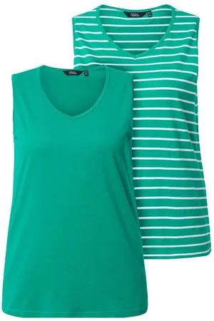 Ulla Popken Longtop Top 2er-Pack Ringel/uni V-Ausschnitt ärmellos (2-tlg) - Verkäufer: Popken Fashion Group