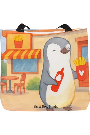 Mr. & Mrs. Panda Shopper Pinguin Pommes Design - - Geschenk, Alltagstasche, Beutel, Liebe (1-tlg), Kreative Designs - Verkäufer: