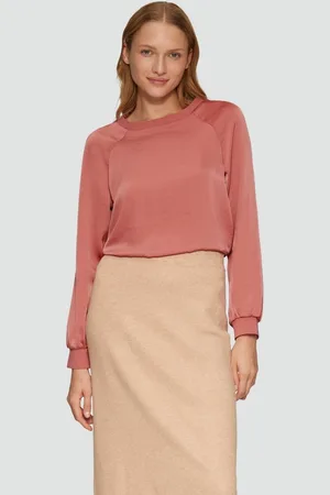 QS by s.Oliver Langarmbluse Blusenshirt aus Satin mit Rippbündchen Raffung - Verkäufer: