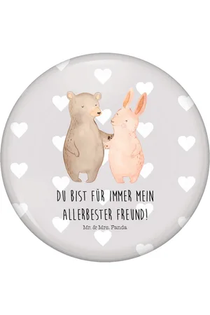 Mr. & Mrs. Panda Anstecknadel Bär und Hase Umarmen - Pastell - Geschenk, 50mm Button, Freund, (1-tlg), Symbol für Freundschaft - Verkäufer: