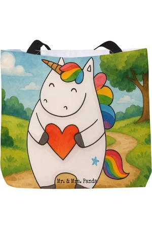 Mr. & Mrs. Panda Shopper Einhorn Herz Design - - Geschenk, Schulbeutel, anders, bunt, Tas (1-tlg), Ergonomischer Griff - Verkäufer: