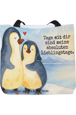 Mr. & Mrs. Panda Shopper Pinguin umarmen Design - - Geschenk, Shopper, verknallt, Einkauf (1-tlg), Einzigartiges Design - Verkäufer: