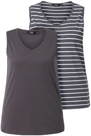 Ulla Popken Longtop Top 2er-Pack Ringel/uni V-Ausschnitt ärmellos (2-tlg) - Verkäufer: Popken Fashion Group
