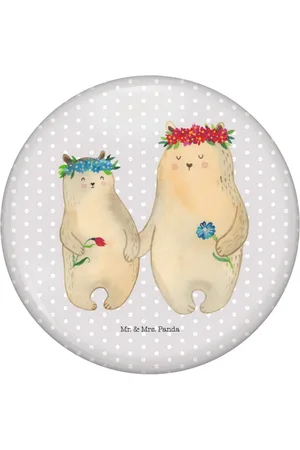 Mr. & Mrs. Panda Anstecknadel Bären mit Blumenkranz - Pastell - Geschenk, 50mm Button, Pin, An (1-tlg), Einzigartige Designs - Verkäufer: