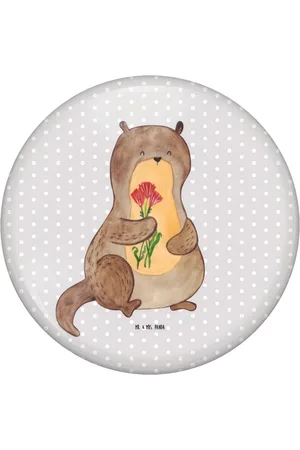 Mr. & Mrs. Panda Anstecknadel Otter Blumenstrauß - Pastell - Geschenk, 50mm Button, süß, Otter (1-tlg), Edles Erscheinungsbild - Verkäufer: