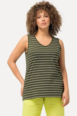 Ulla Popken Longtop Top 2er-Pack Ringel/uni V-Ausschnitt ärmellos (2-tlg) - Verkäufer: Popken Fashion Group