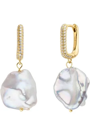Firetti Paar Creolen Schmuck Geschenk, Ohrschmuck Perle glitzernd, Made in Germany - mit Zirkonia (synth) - mit Süßwasserzuchtperle
