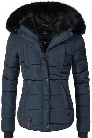 Marikoo Steppjacke Lotusblüte hochwertige Winter Jacke mit edler Kunstpelz Kapuze