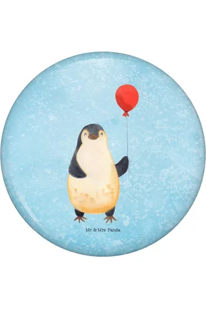 Mr. & Mrs. Panda Anstecknadel Pinguin Luftballon - Eisblau - Geschenk, 50mm Button, neues Leben, Bu (1-tlg), Einzigartige Designs - Verkäufer: