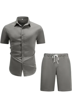 Allthemen Shirt & Hose (2 tlg, Kurzarmhemd & Shorts) Freizeitset Unifarben Sommerhemd - Verkäufer: