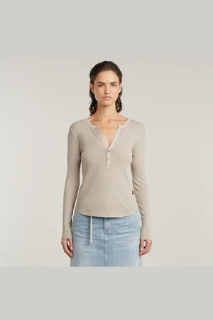 G-Star Langarmshirt Deep v slim mit Knopfverschluss