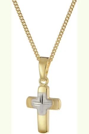 trendor Panzerkette Kreuz für Kinder Gold 585/14K Bicolor + Vergoldete Silberkette - Verkäufer: uhrcenter