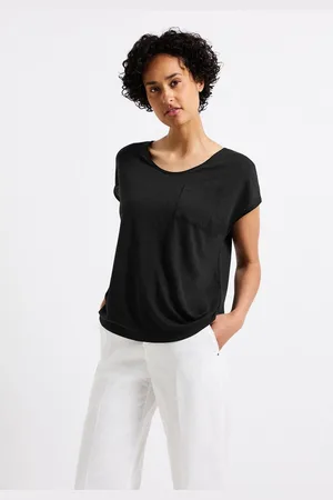 Street one T-Shirt mit abgerundetem V-Ausschnitt