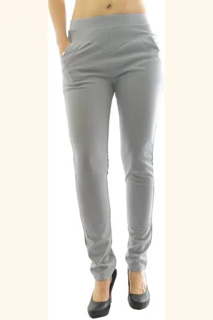 Yeset Schlupfhose Elegante Hose lang Stretch Stretchhose Stoffhose hellgrau XL mit Nieten und Taschen - Verkäufer: Shop