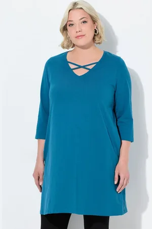 Ulla Popken Longshirt Longshirt Zierbänder A-Linie V-Ausschnitt 3/4-Arm - Verkäufer: Popken Fashion Group