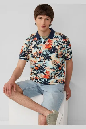 QS by s.Oliver Kurzarmshirt Poloshirt aus Baumwolle mit All-over-Print - Verkäufer: