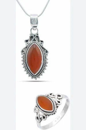 mantraroma Schmuckset ANULA echt 925 Silber mit Karneol - Kette und Ring in passendem Design (Schmuckset in Schmuckdose) - Verkäufer: