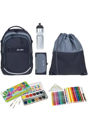 Bestway Schulrucksack Jungen Schulrucksackset Rucksack Evolution Air 40177 (Set, Sportbeutel, Mäppchen, Mäppchenfüllung, Farbkasten, Flasche), Schultasche Daypack Schule ab 3. Klasse Mega Set rtm kfv - Verkäufer: Sporttaschenshop