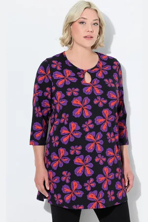 Ulla Popken Longshirt Longshirt Blüten A-Linie Rundhals 3/4-Arm - Verkäufer: Popken Fashion Group