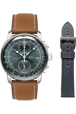 Zeppelin Chronograph 100 Jahre 8670-8_Set, (Set, 2-tlg., Mit Wechselarmband), Quarzuhr, Armbanduhr, Herrenuhr, Made in Germany, Stoppfunktion