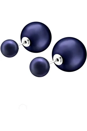 Bungsa Ohrring-Set Ohrstecker Doppelperlen dunkelblau 14x8 aus 925 Silber Damen (1 Paar (2 Stück), 2-tlg), Ohrschmuck Ohrringe - Verkäufer: