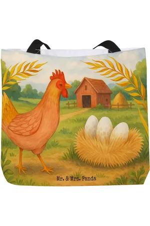 Mr. & Mrs. Panda Shopper Huhn Stolz Design - - Geschenk, Hoftiere, Einkaufsbeutel, Landwi (1-tlg), Einzigartiges Design - Verkäufer: