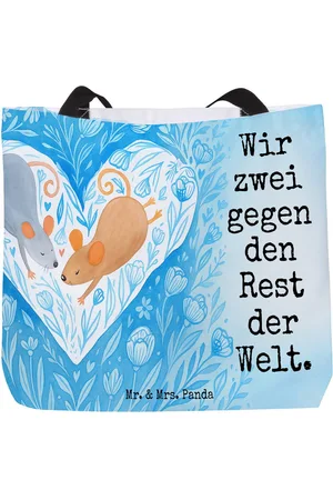 Mr. & Mrs. Panda Shopper Mäuse Herz Design - - Geschenk, Einkaufsbeutel, zu zweit, Heirat (1-tlg), Ergonomischer Griff - Verkäufer: