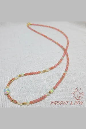 Golden Choker Rhodonit mit Opal Perlenkette, Zierliche rosa Edelstein Choker - Verkäufer: Touch GmbH
