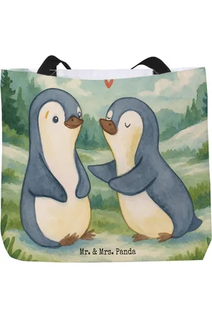 Mr. & Mrs. Panda Shopper Pinguine trösten Design - - Geschenk, Geschenk für Freundin, Ehe (1-tlg), Einzigartiges Design - Verkäufer: