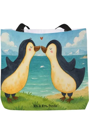 Mr. & Mrs. Panda Shopper Pinguine Kuss Design - - Geschenk, Alltagstasche, Shopper, Liebe (1-tlg), Einzigartiges Design - Verkäufer: