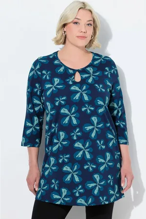 Ulla Popken Longshirt Longshirt Blüten A-Linie Rundhals 3/4-Arm - Verkäufer: Popken Fashion Group