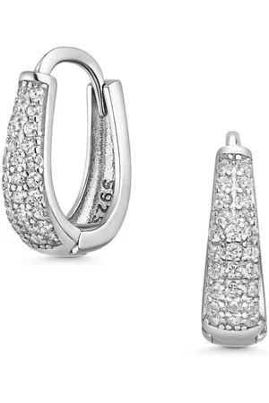 Materia Paar Creolen Kleine Creolen oval mit Zirkonia weiß SO-43, 925 Sterling Silber, rhodiniert - Verkäufer: Schmuck